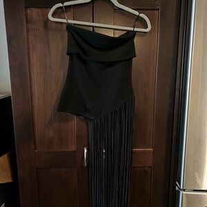 Zara Black Strapless Top with Fringe